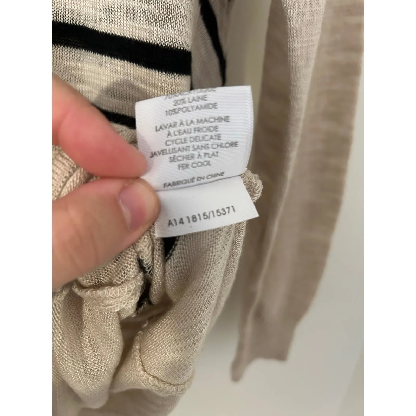 White + Warren L Striped Wool Blend Lightweight Sweater Top Tan Black Burnout Size L - Image 8