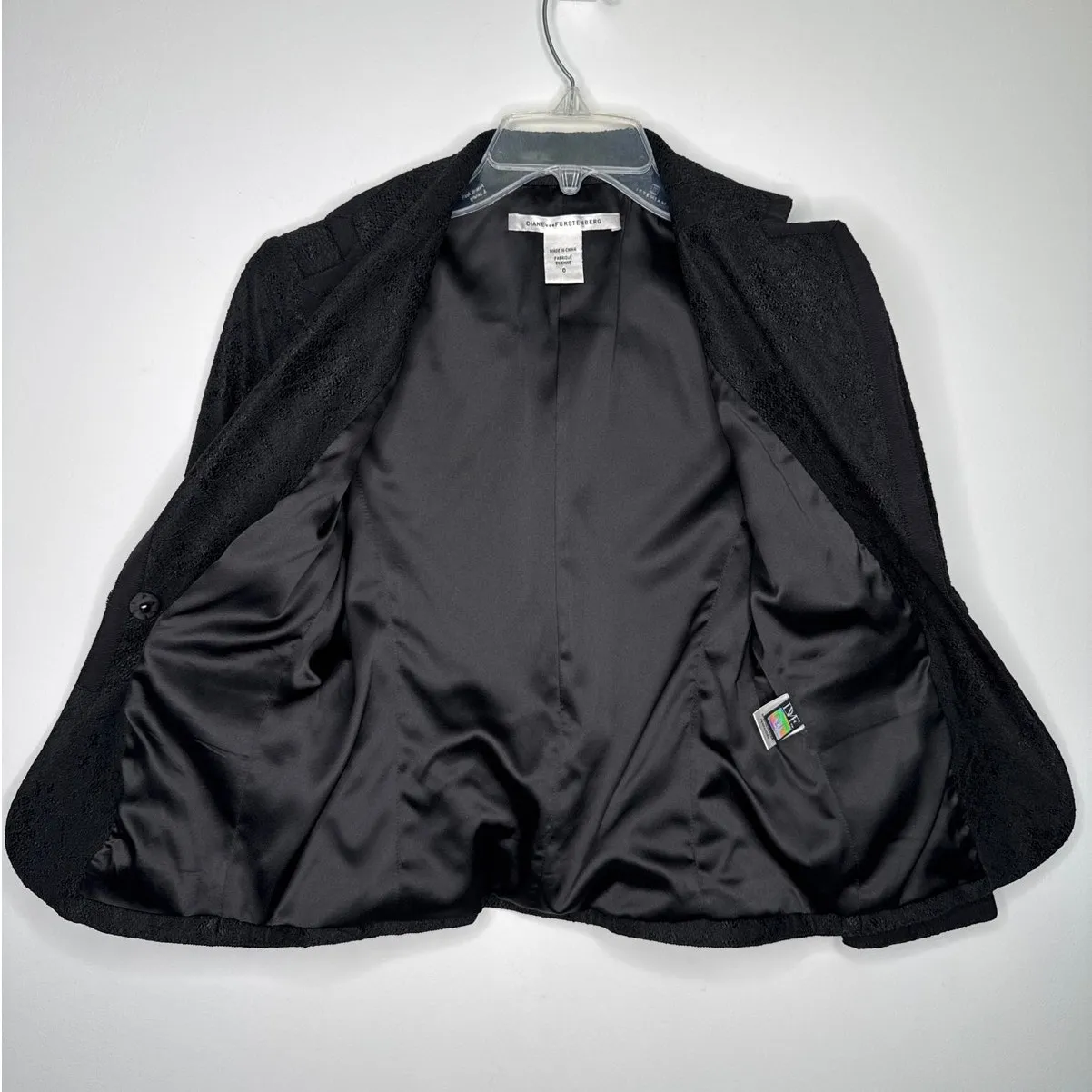 Vintage Diane von Furstenberg DVF Black Lace Blazer formal crystal button Size 0 - Image 6
