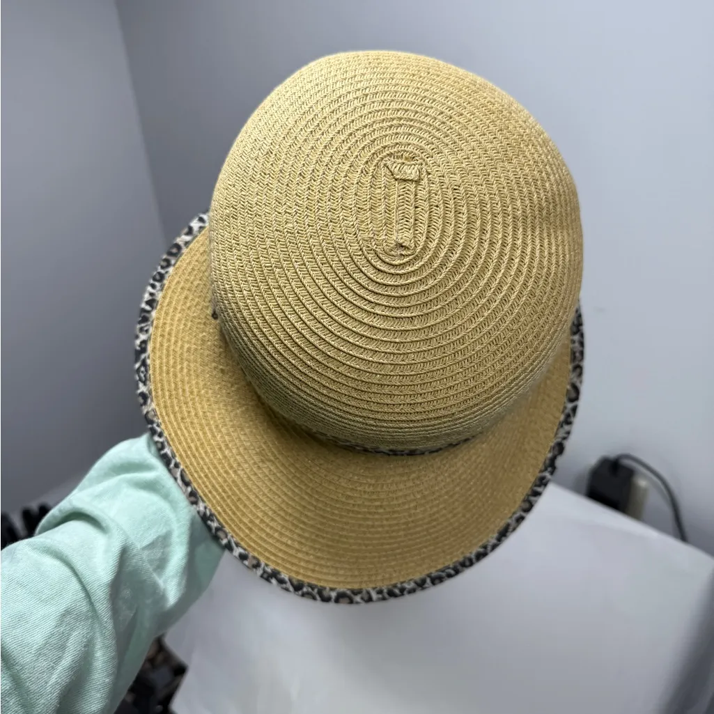 August Hat Company Straw Visor BallCap Beach Hat Animal Print Tan - Image 3