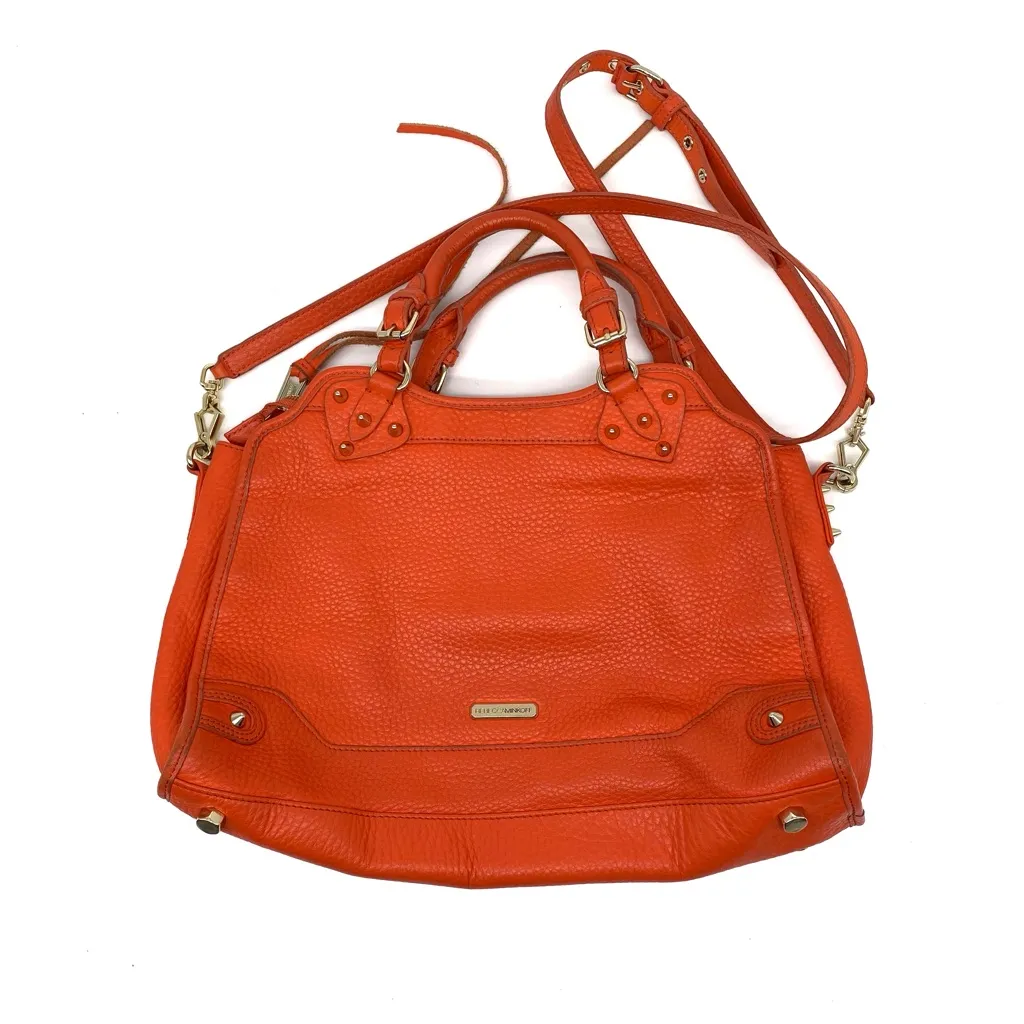 REBECCA MINKOFF Large Leather Crossbody Perforated Back Orange - Image 3