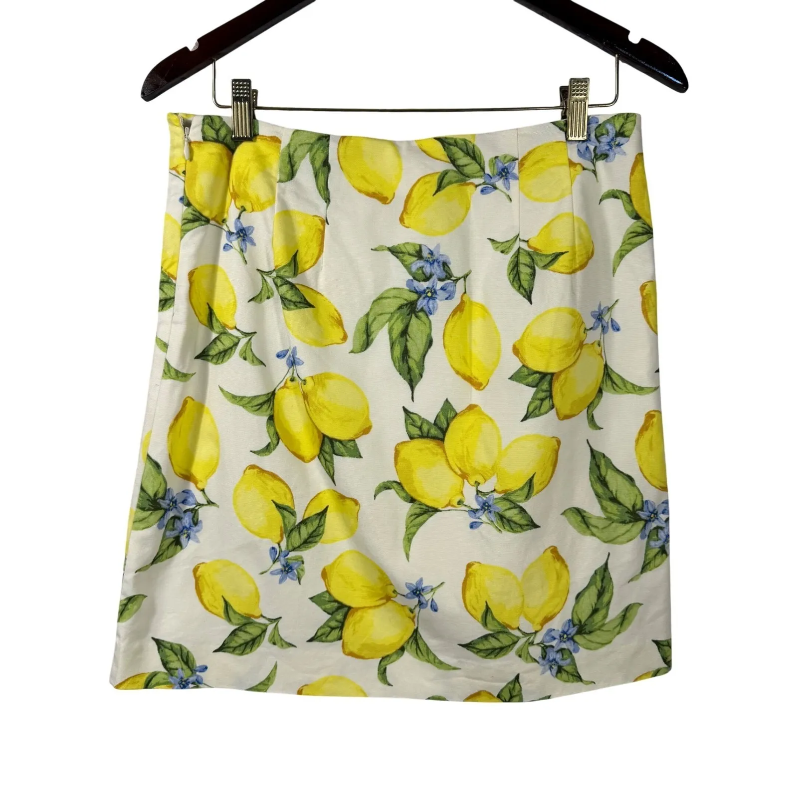 Talbots Petite Lemon Print Skirt Size 8P Yellow White Cotton Stretch Lined - Image 8