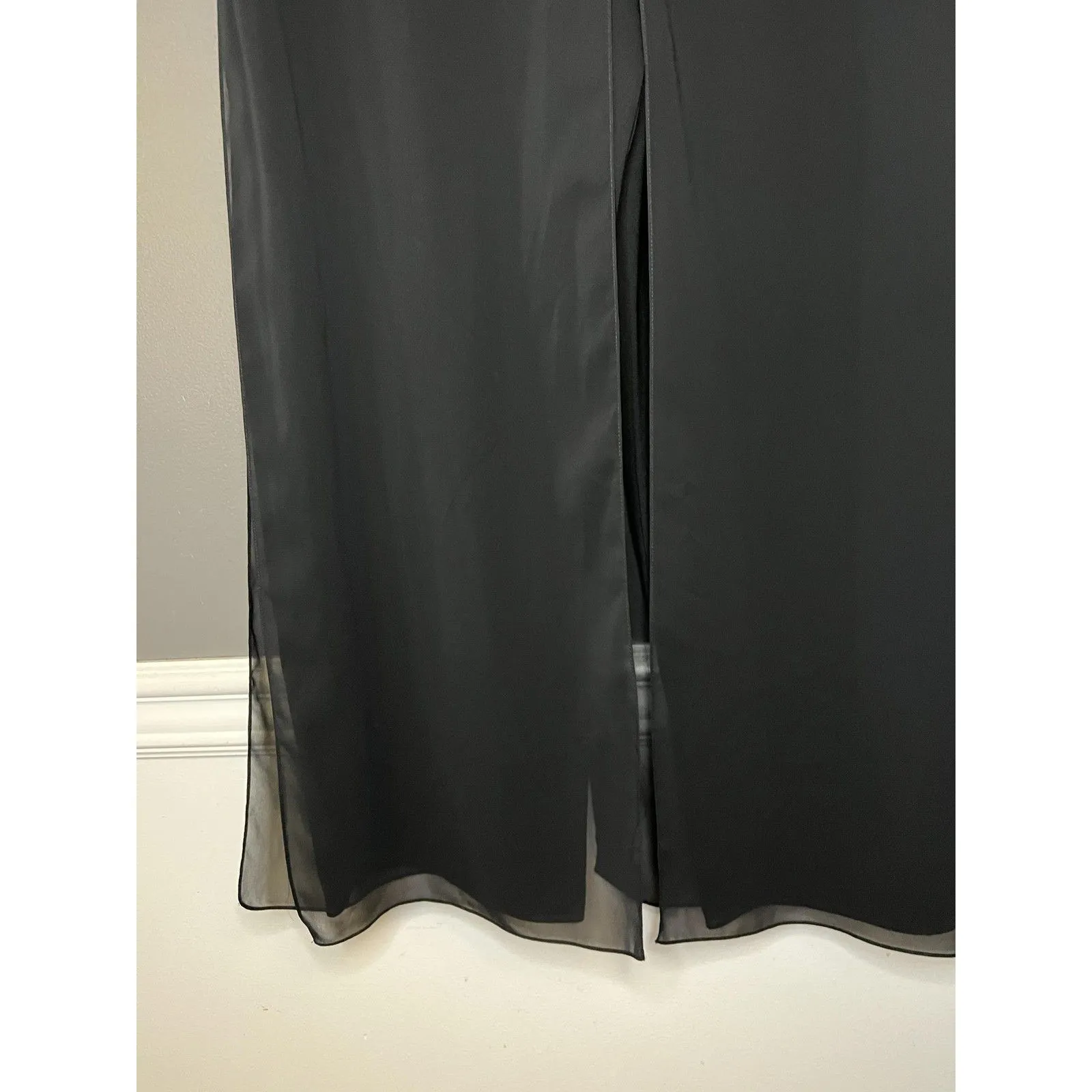 Black Chiffon Dress Pants Womens 16 Wide Leg Slit Lined Elastic Waist Formal - Image 3