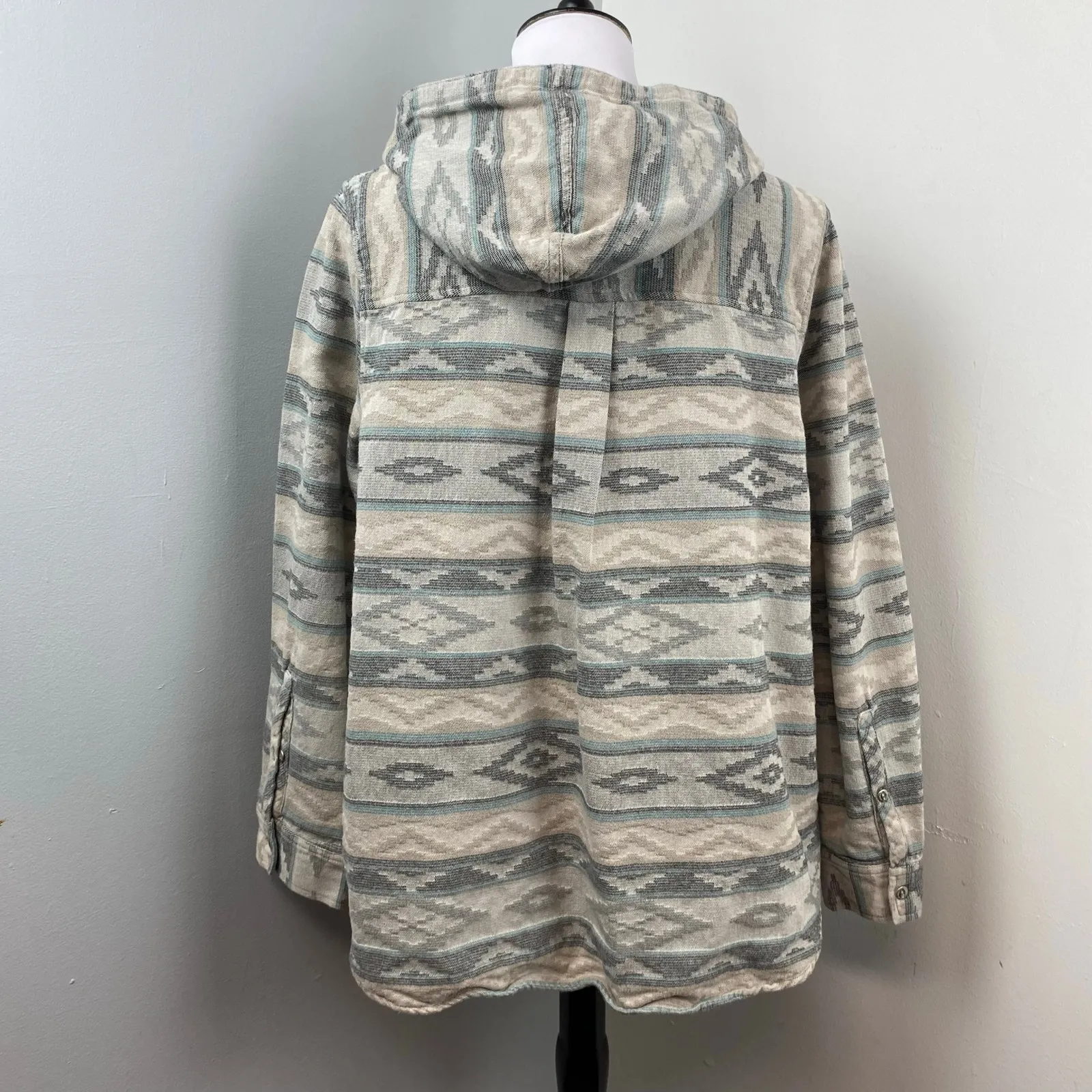 Woolrich First Light Gray Jacquard Southwestern Pullover Hoodie XL Cotton - Image 5