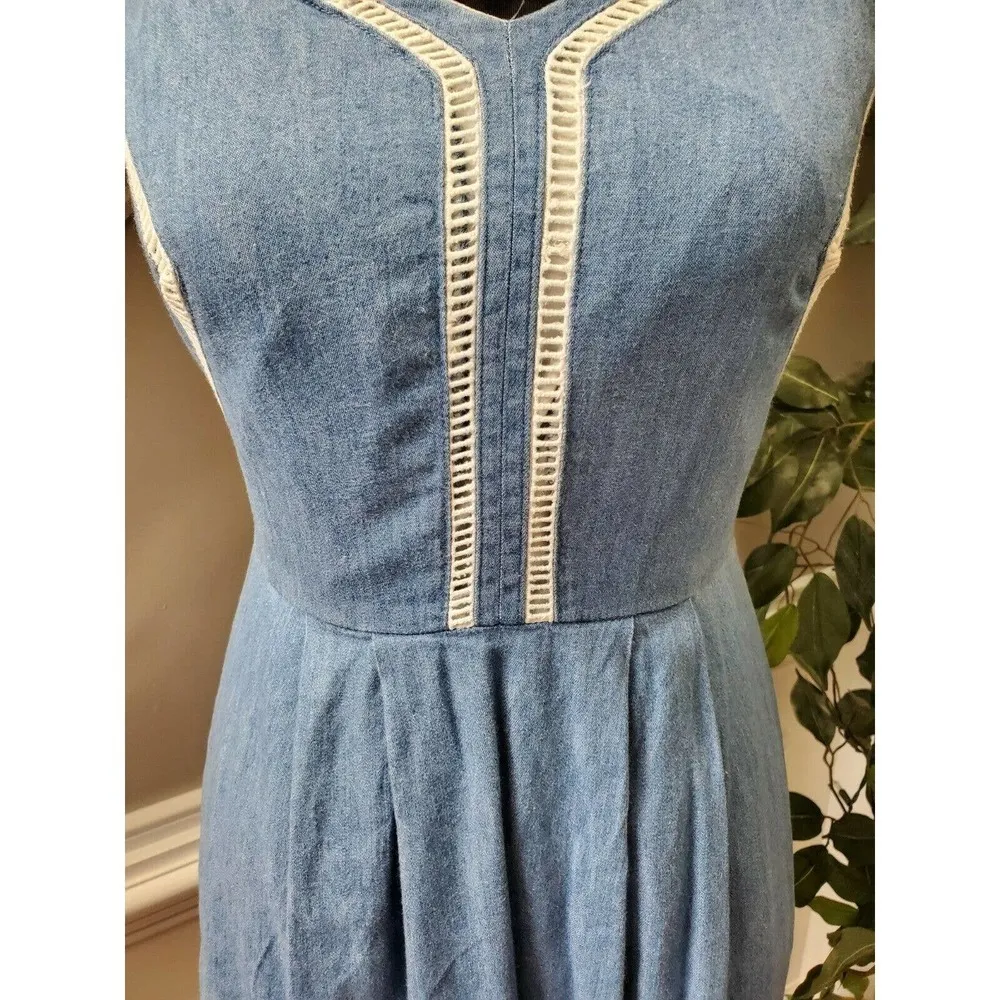 Maison Jules Juniors Blue Rayon Cotton V Neck Strappy Knee Length Dress Size XS - Image 3