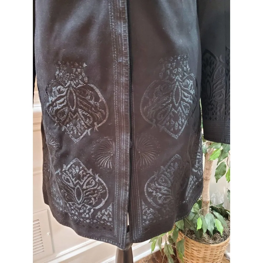 Peter Nygard Women's Black Embroidered Long Sleeve Button Front Jacket Size 12 - Image 5