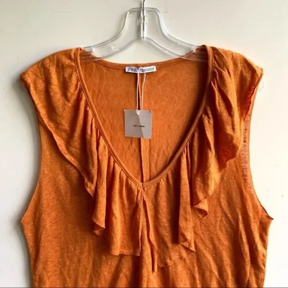 ✨ Zara Linen Sleeveless Ruffle V Neck top✨ - Image 5