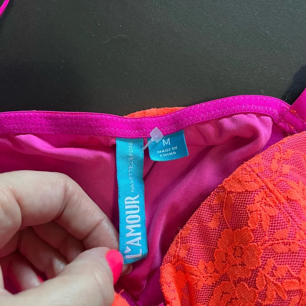 L’AMOUR Bold Lace Corset Crop Tank Top Women’s Sz M NWOT Pink Size M - Image 4