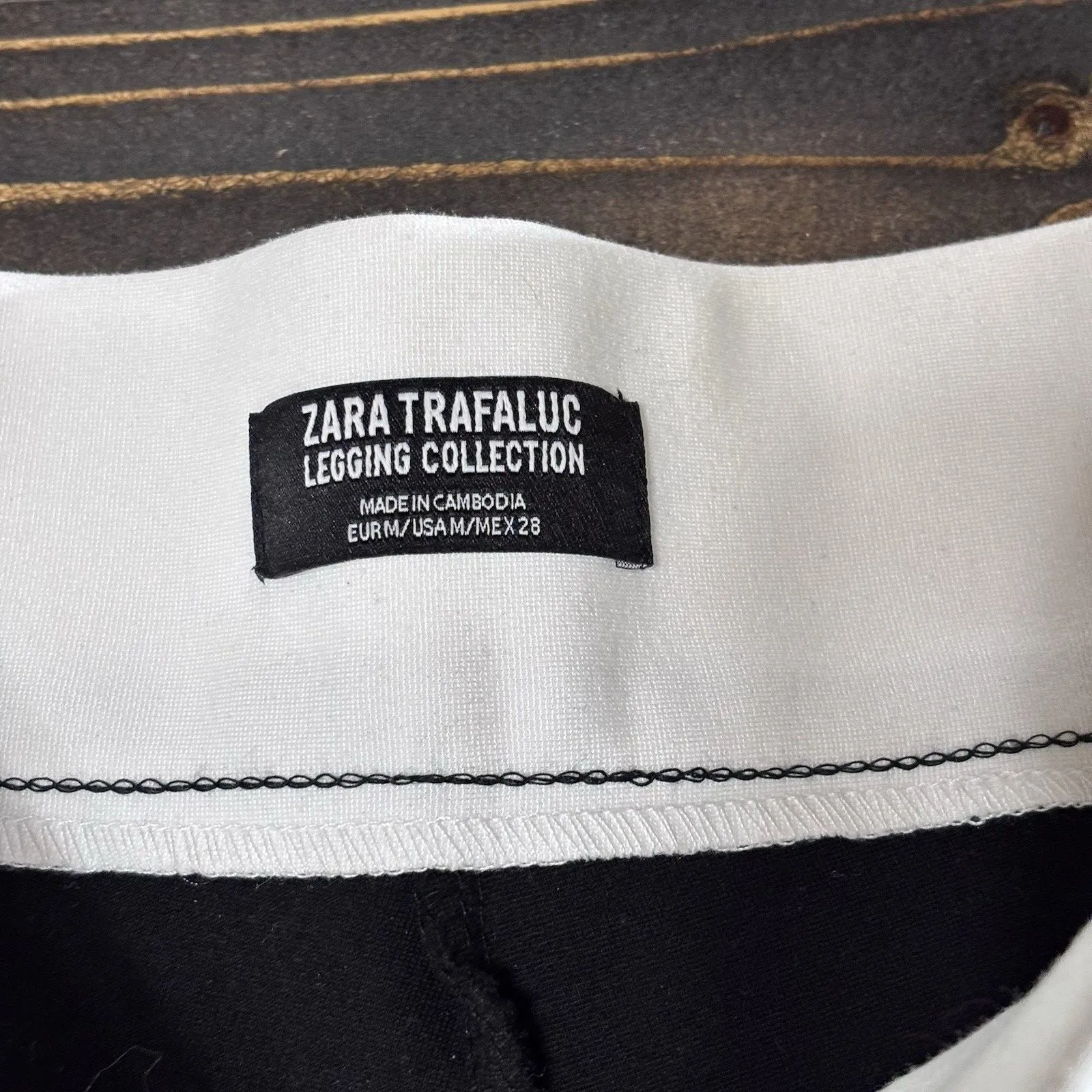 Zara Trafaluc Collection Legging Women's Black Side White Stripe Ponte Size M - Image 5