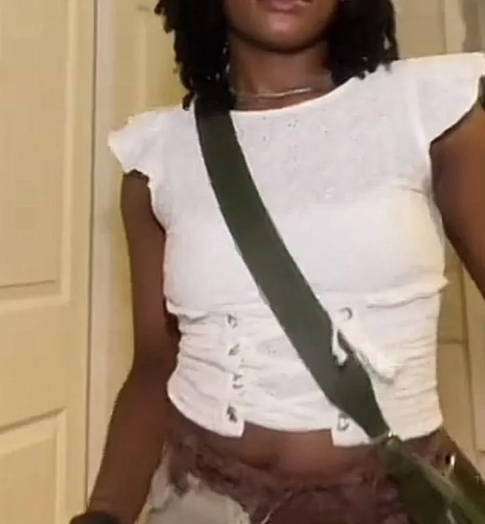 Cream Lace Up Cropped Shirt - Image 3