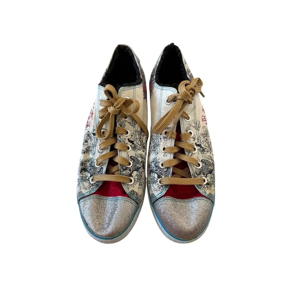 MARC ECKO Red Women's Patterned Glitter Sneakers Size 9 Silver - Image 10