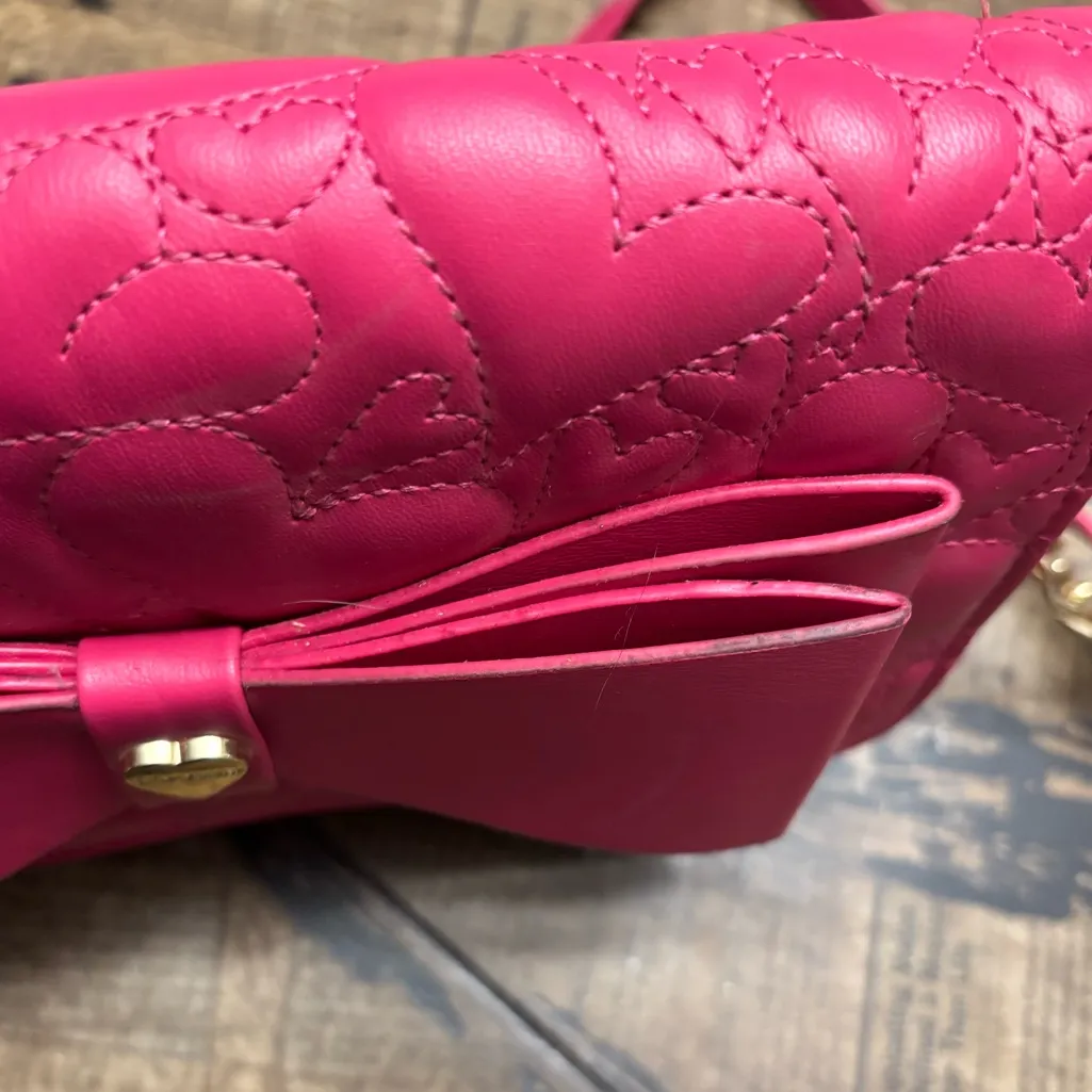 Betsey Johnson® Xodanie Fuchsia Quilted Hearts Bow Crossbody Bag - Image 11
