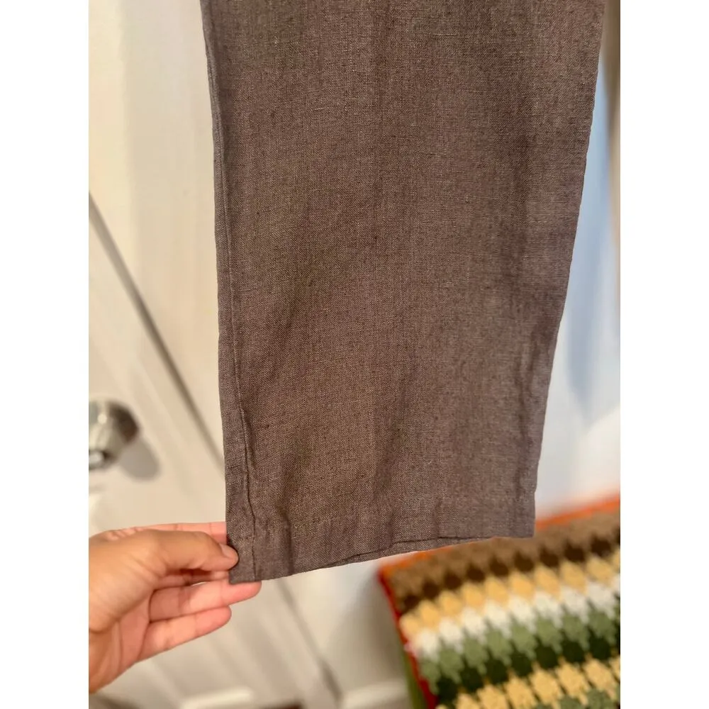 Eileen Fisher Womens Minimalist Linen Trousers Pants M Petite Brown - Image 6