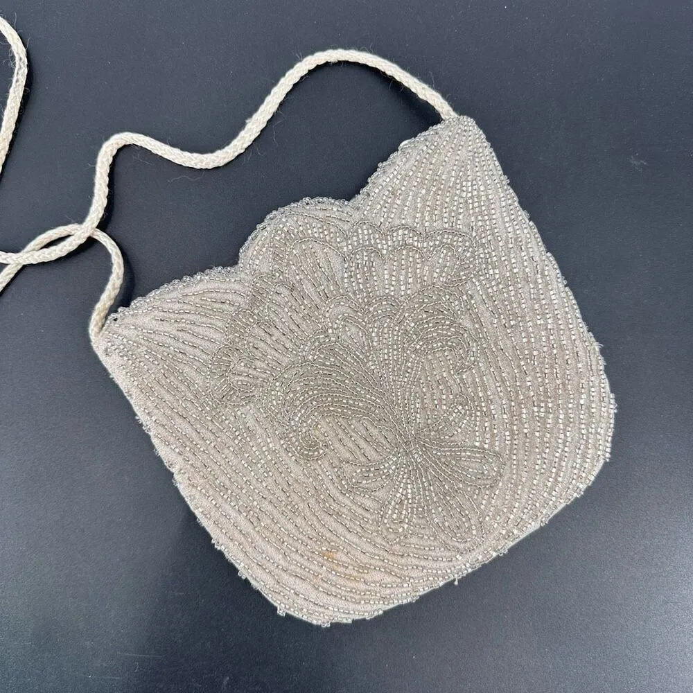 Vintage La Regale Womens Floral Beaded Crossbody Clutch Purse Bag White Cocktail - Image 2