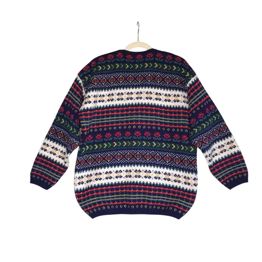 EDINBURGH Lambswool Cardigan Sz M VTG 80's Oversize Holiday Cozy Made Scotland Black Size M - Image 2