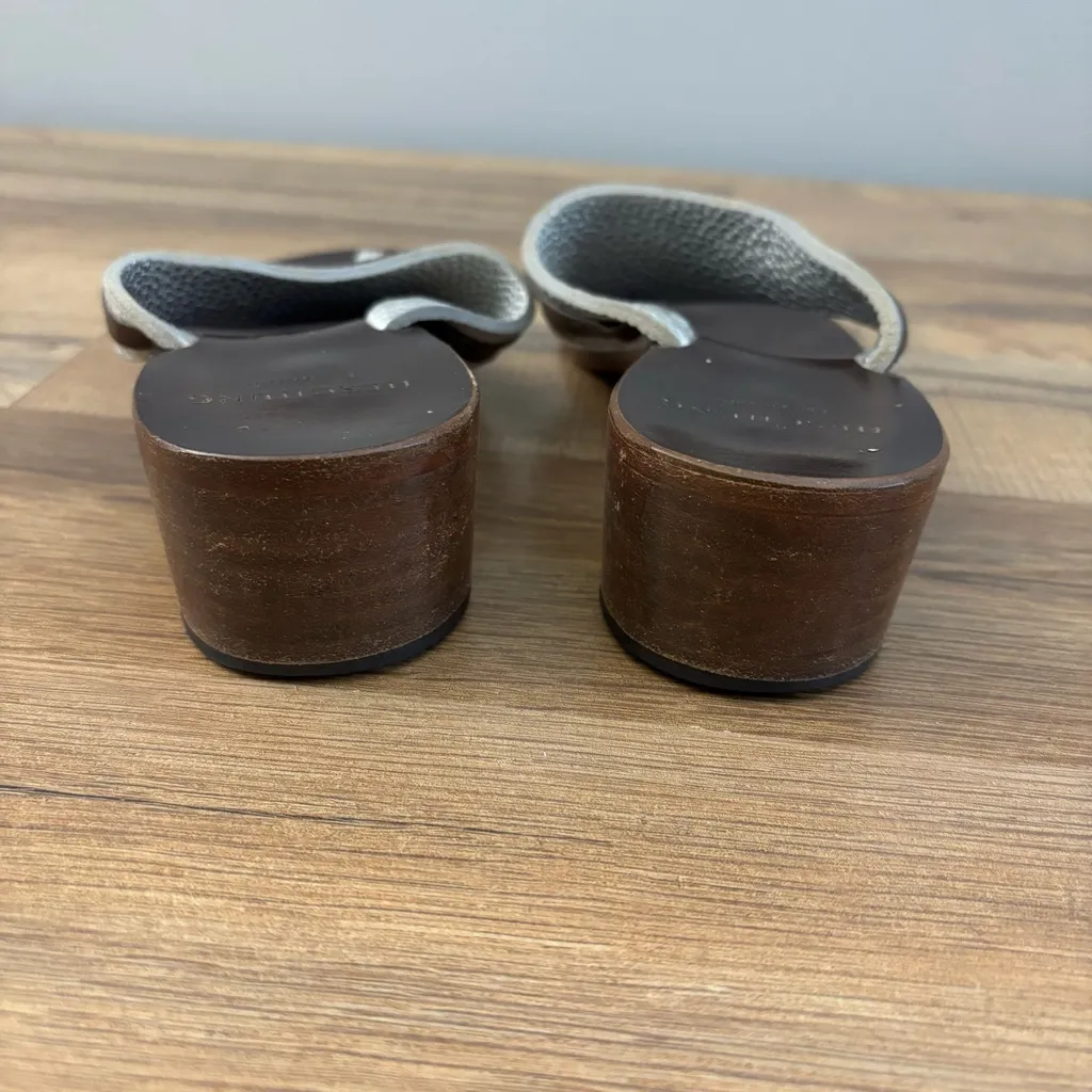 Heschung France Leather Thong Square Toe Block Heel Sandals Brown Size 6 - Image 3