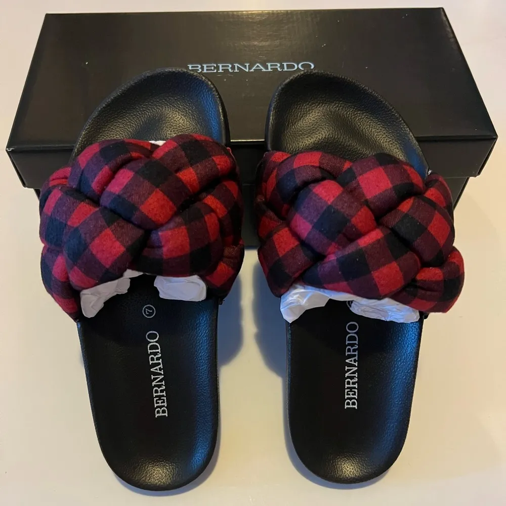 ANTHROPOLOGIE BERNARDO Rylee Braided Puffy Plaid Band Slides Comfort, Size 7 - Image 2
