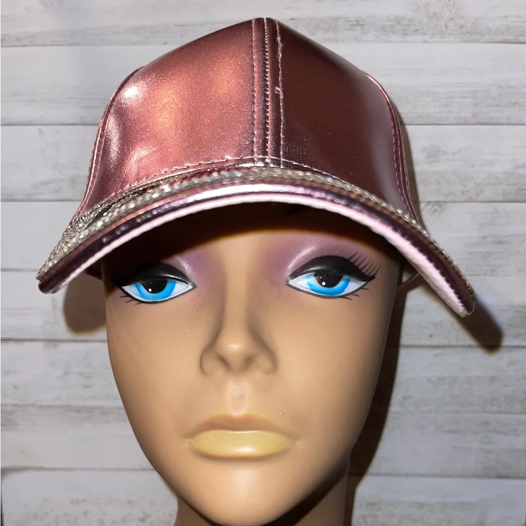 🩷🩷 Pink Metallic Cap with Rhinestone Brim - Image 3