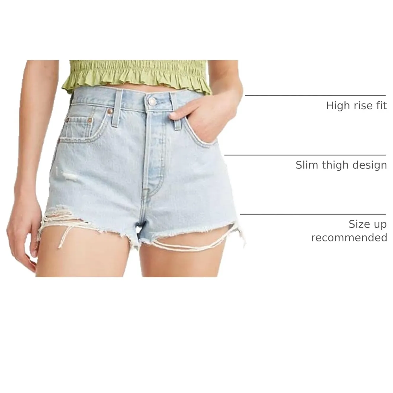 NWOT Levi's 501 High Rise Denim Shorts Light Wash Distressed Raw Hem - 24 - Image 4