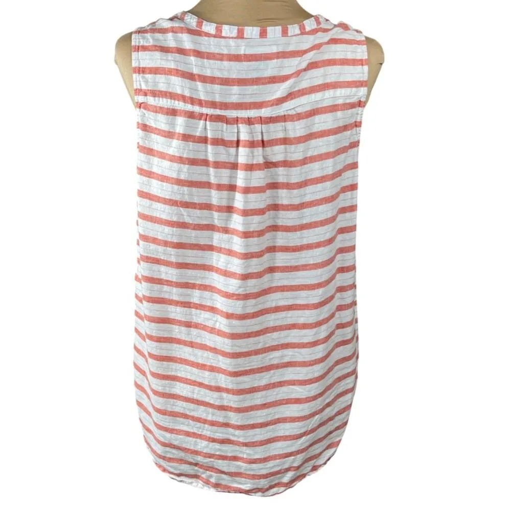 Old Navy Linen Blend Top Tank Stripe Orange/Red White L Large Sleeveless Shirt - Image 3