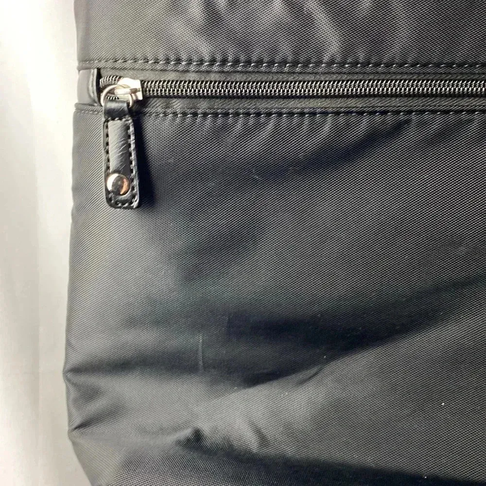 FRANKLIN COVEY VEGAN LEATHER BAG BLACK SILVER ACCENTS BLACK WHITE STRIPE LINING - Image 6