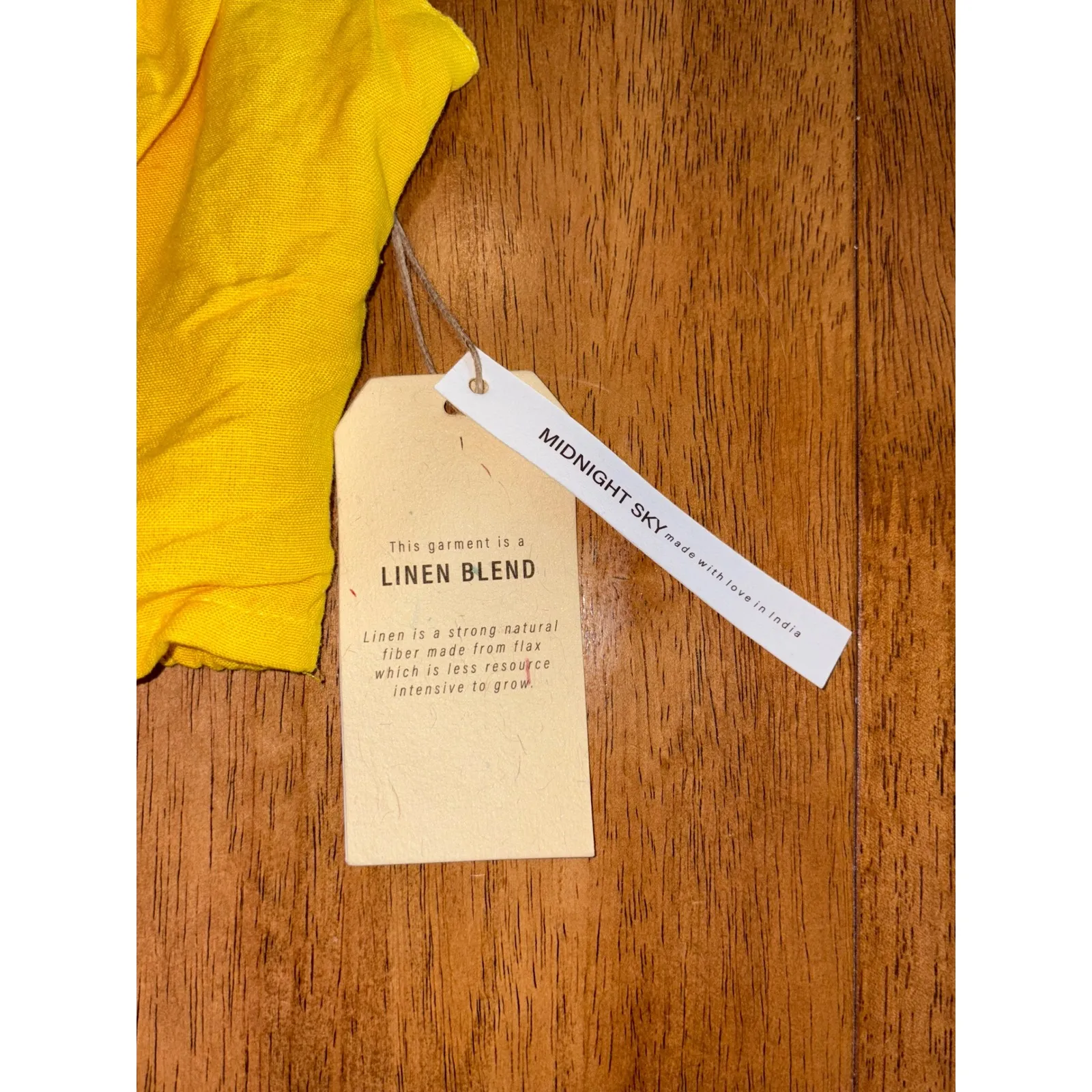 Midnight Sky Crop Top Smocked Back Sleeveless Yellow Linen Blend Size M - Image 5