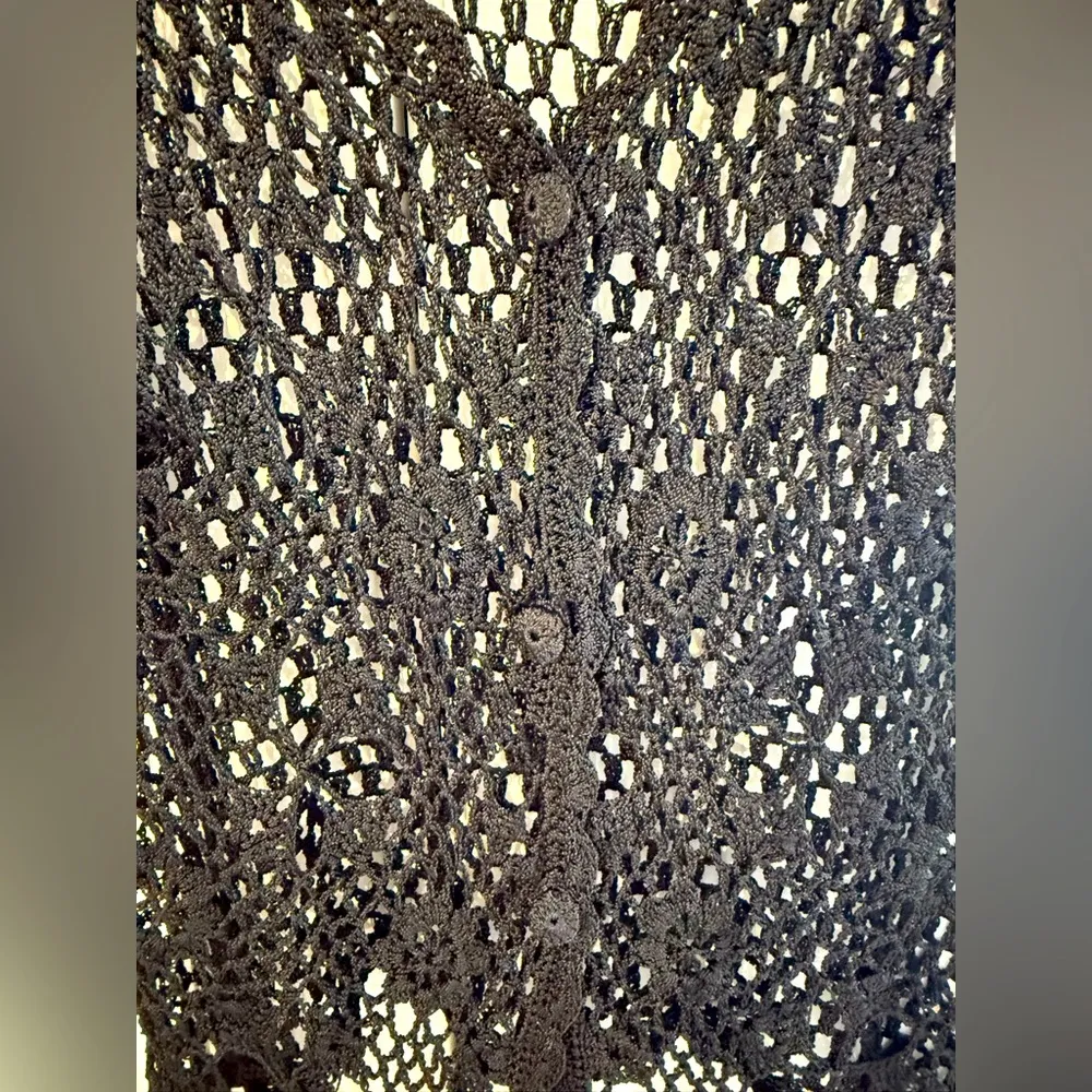 Black Crochet Short Sleeve Top S - Image 3