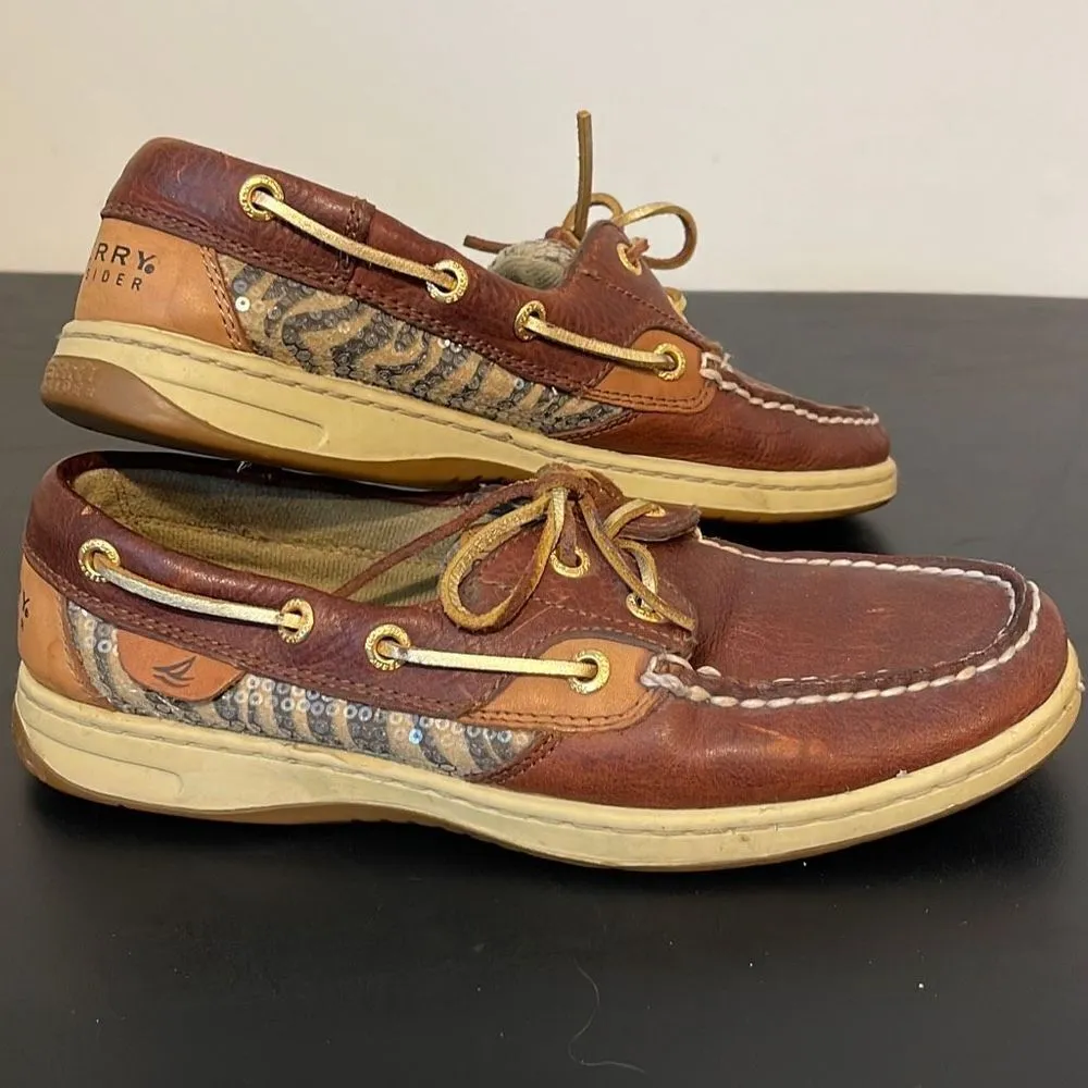 Sperry Womens Top Sider Boat Shoes Loafer Tiger Print Moc Toe Brown Size 6.5‎ - Image 2
