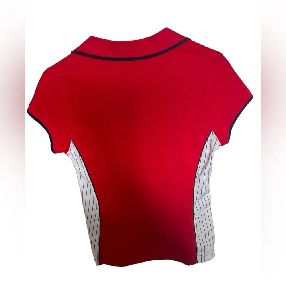 Fila red short sleeve collared vneck shirt size small - Image 4