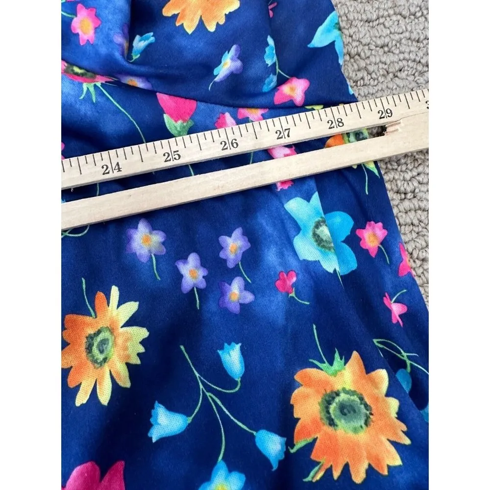 Vintage Womens 1X Top MuuMuu Shirt Short Sleeve Hawaiian Lounge Floral Blue - Image 10