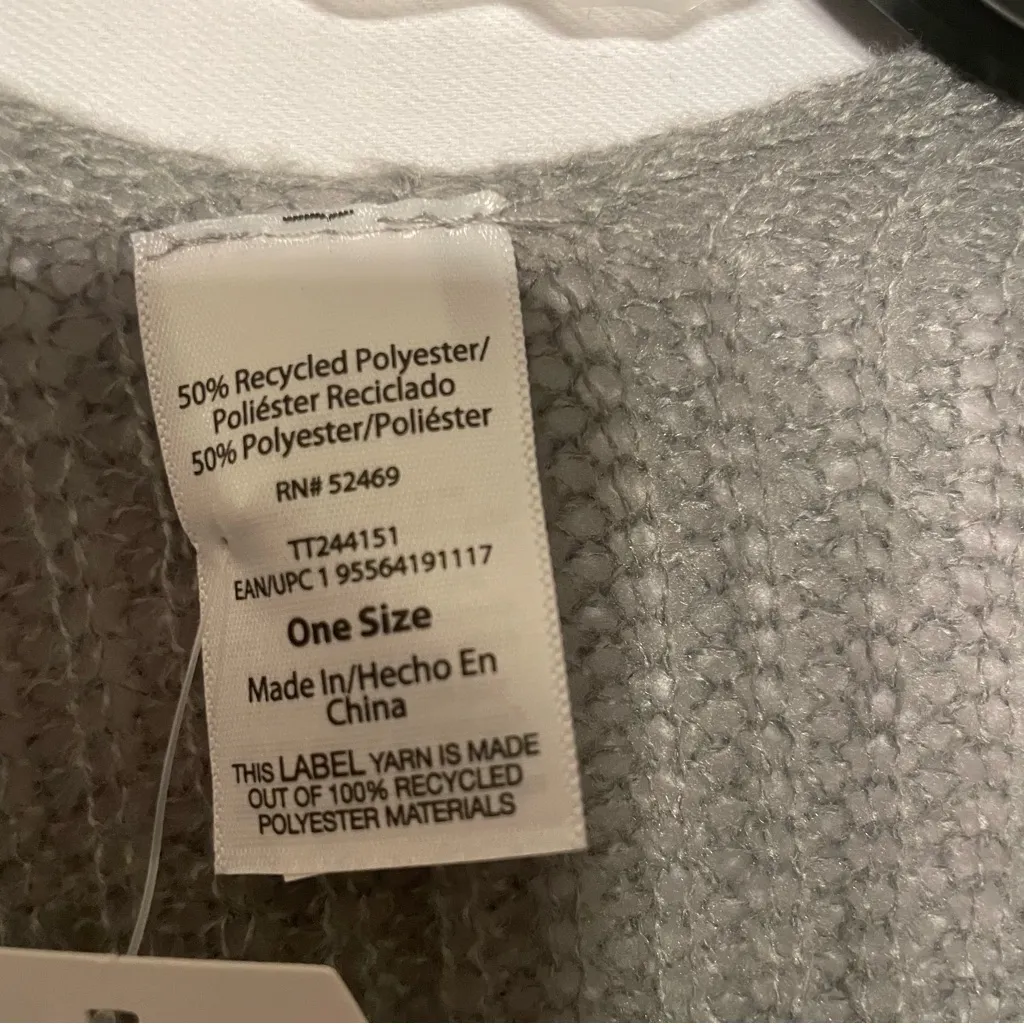 Time & True Knit Ruana NWT Women OS Gray Single Button Pockets V - Image 6