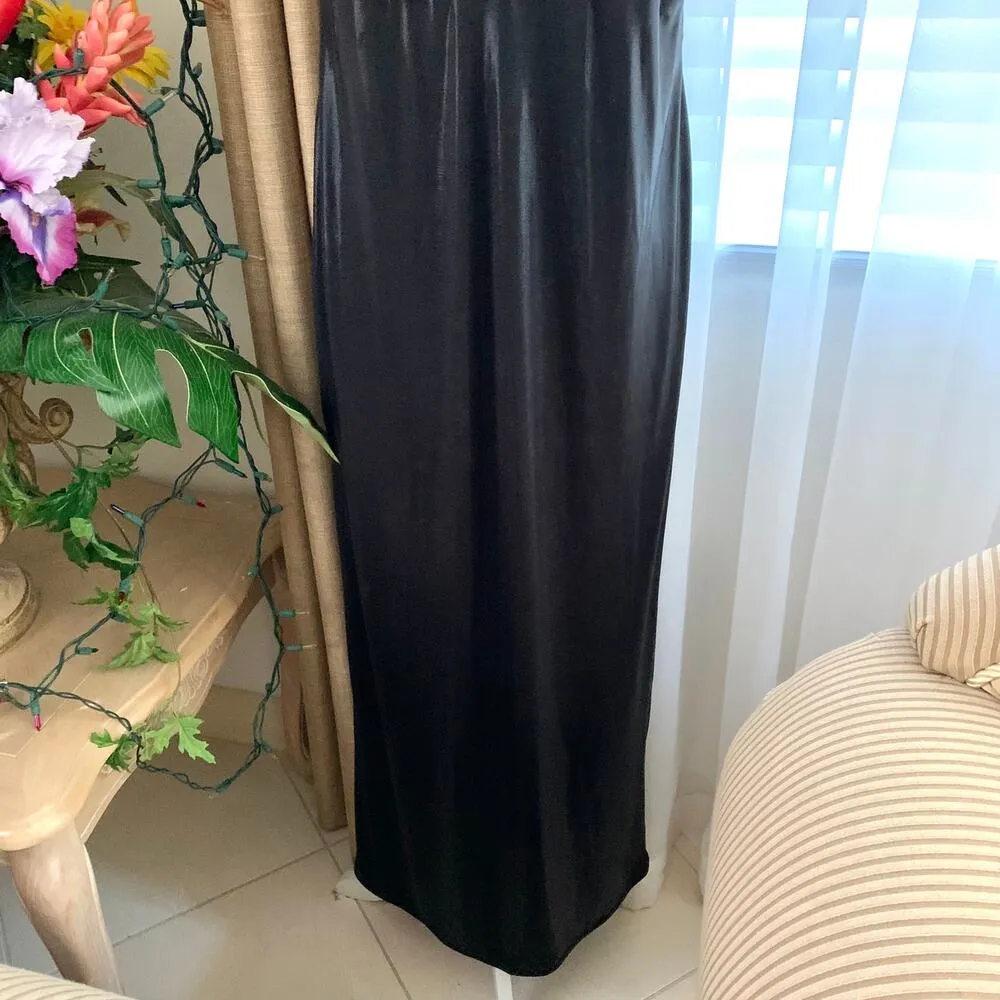 Zara Long Ruched Oil Slick Fabric Maxi Dress with Back Slit in Black - Image 8