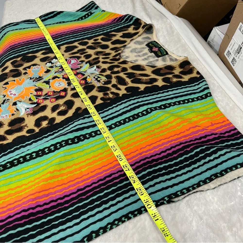 Crazy Train reg Multicolor Leopard animal Print Tunic poncho fringe hem floral - Image 4