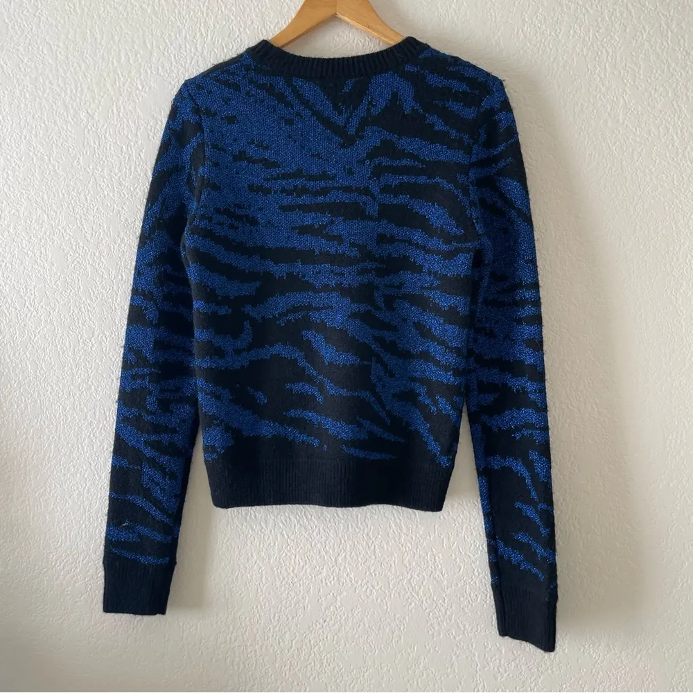 Pam & Gela Blue Metallic tiger Animal Print Sweater - Image 55