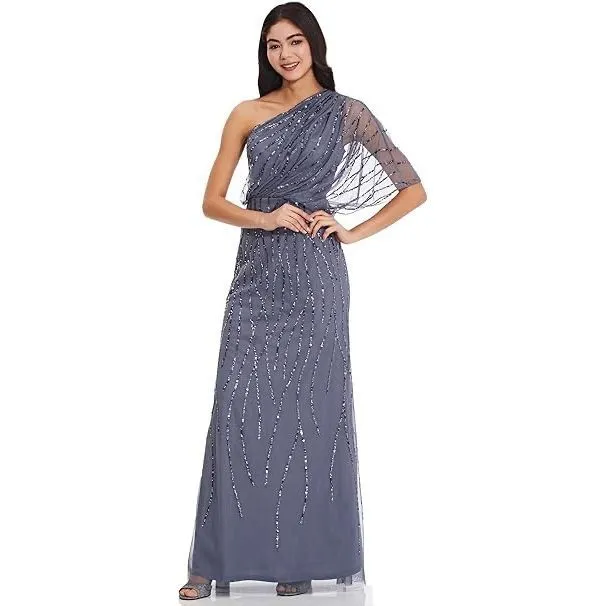 Adrianna Papell Sequined One-Shoulder Gown - Image 13