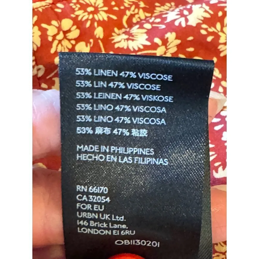 Anthropologie Pants Women Size 0 Petite Red Linen Blend Tie Waist Wide Leg - Image 9