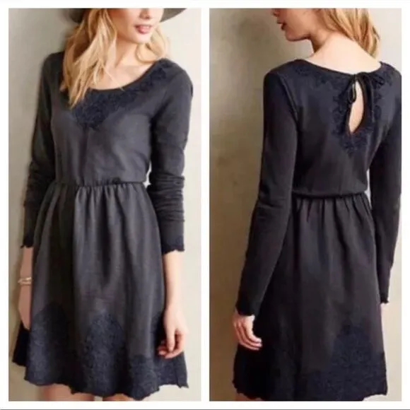 Anthro Saturday Sunday grey embroidered dress small - Image 2