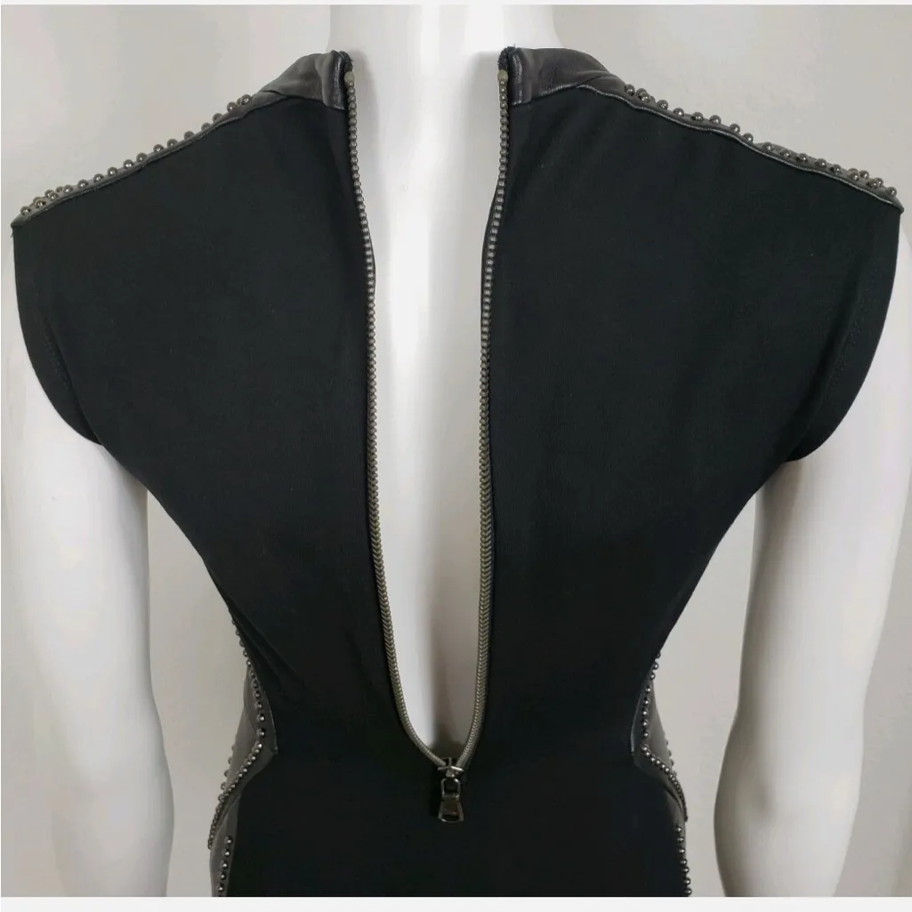 Haute Hippie Black Sleeveless Lambskin Leather and studded “LBD” Fitted Dress - Image 8
