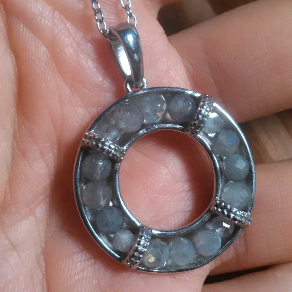 Malagasy Labradorite Stainless Steel Circle Pendant Necklace - Image 9