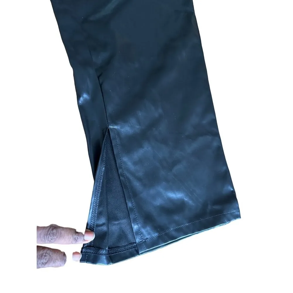 Boohoo Black Faux Leather Pants High Waist Size 16 Split Hem Western Fashion NWT - Image 4