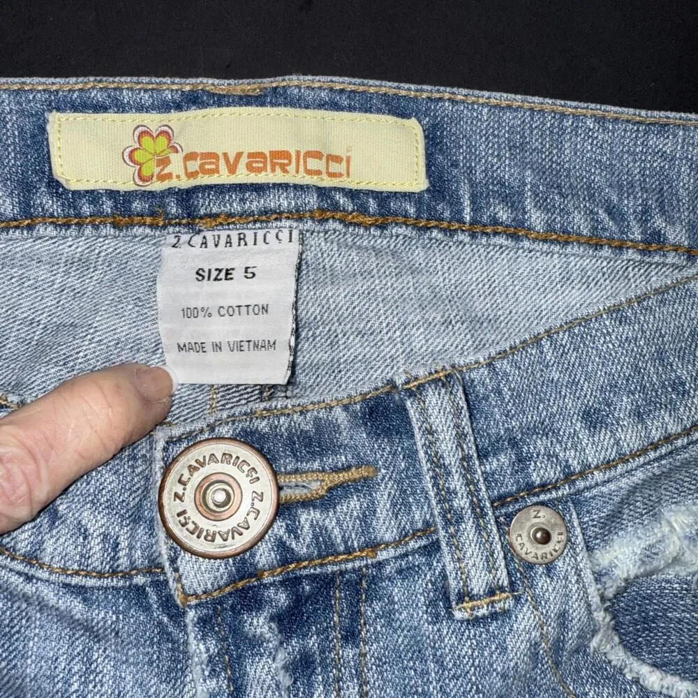 Z Cavaricci Distressed Y2K Boho Vintage 2000s Jean Pants Capris Size 5 Blue - Image 10