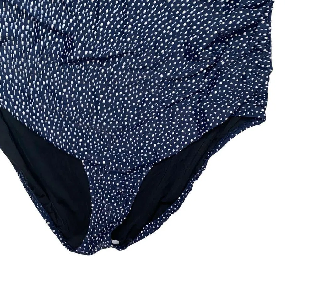 New NWT J. Crew Navy Blue Polka Dot Ruched Halter One-Piece Swim Bathing Suit 24 - Image 4