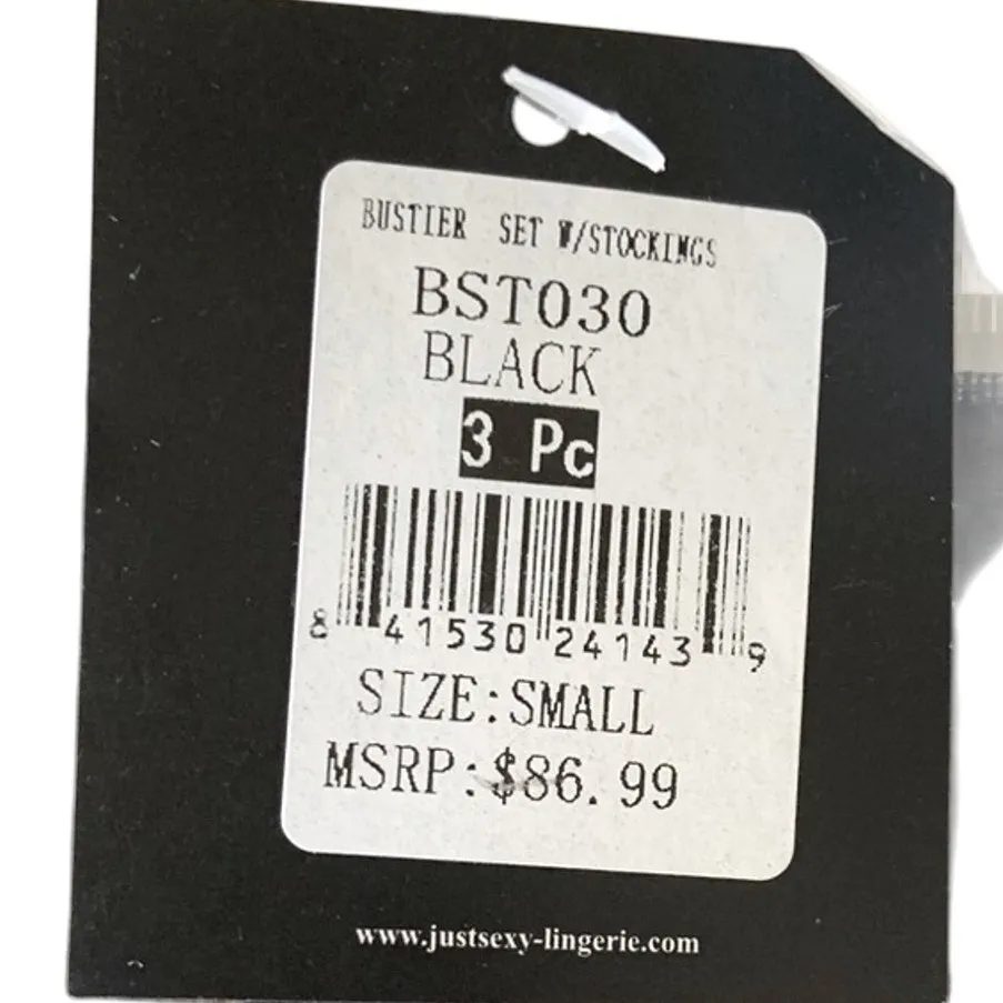 Black Satin Lingerie Bow Bustier Set w Stockings Small NEW WITH TAGS Retail $87 Size undefined - Image 7