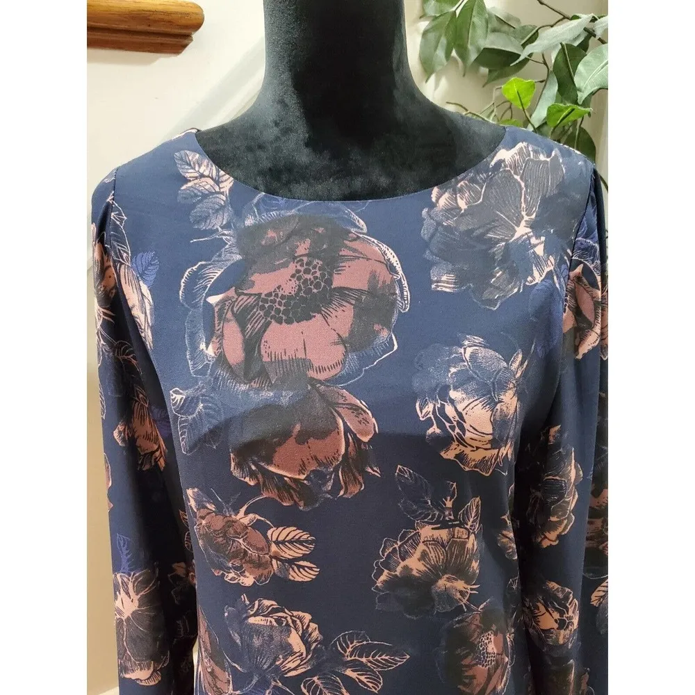 Lila Rose Women's Blue Polyester Round Neck Long Sleeve Knee Length Dress Size 8 - Image 4