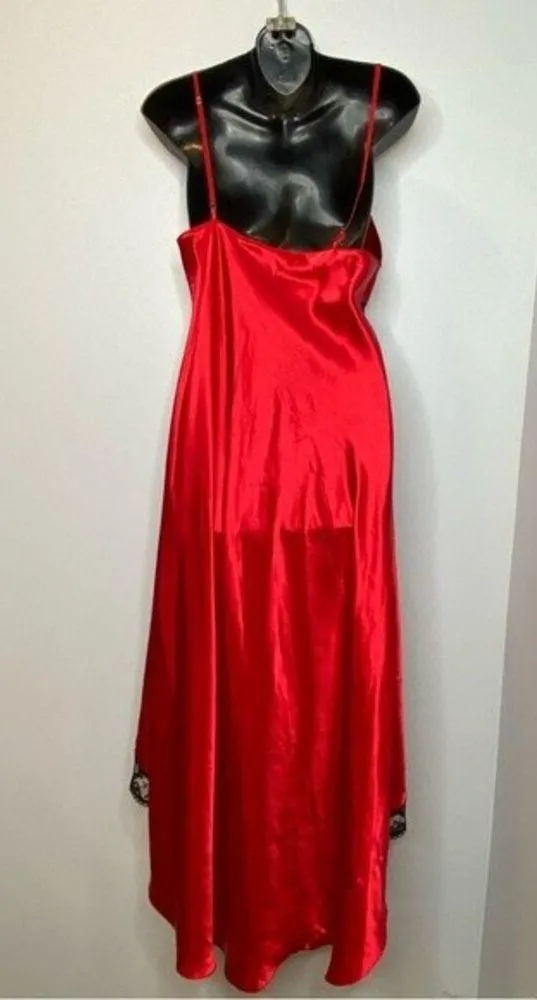 Vintage Victoria’s Secret gold label red black lace slip dress long 80s 1980s M - Image 6
