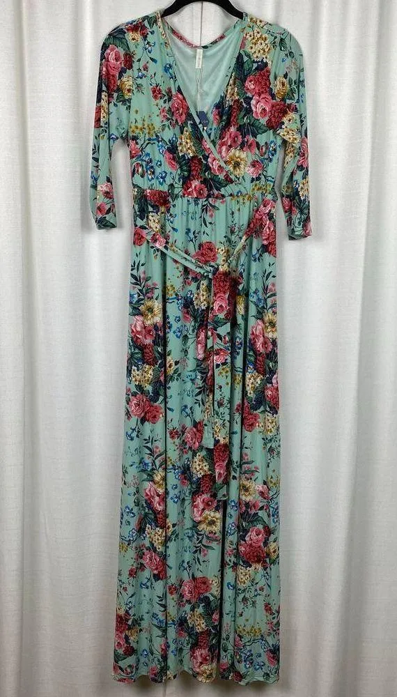 Pinkblush Blue Teal Floral Surplice Bodice Maternity Nursing Maxi Dress Sz.L NWT - Image 5