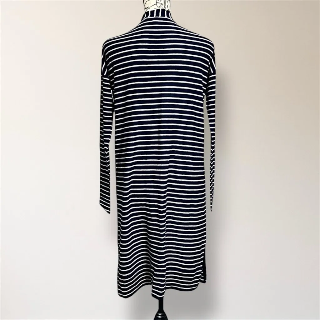 Athleta Retreat S Navy White Striped Silk Cashmere Open Cardigan Coastal Grandma - Image 5