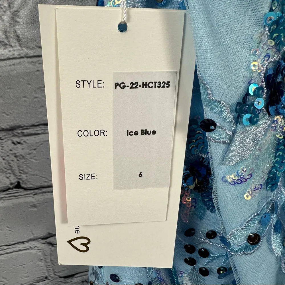 PromGirl Rated PG Backless Sequin Short Prom Dress Floral Ice Blue 6 NWT - Image 5