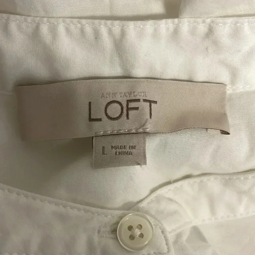 Loft  White Long Sleeve High Low Blouse Top Size Large - Image 4