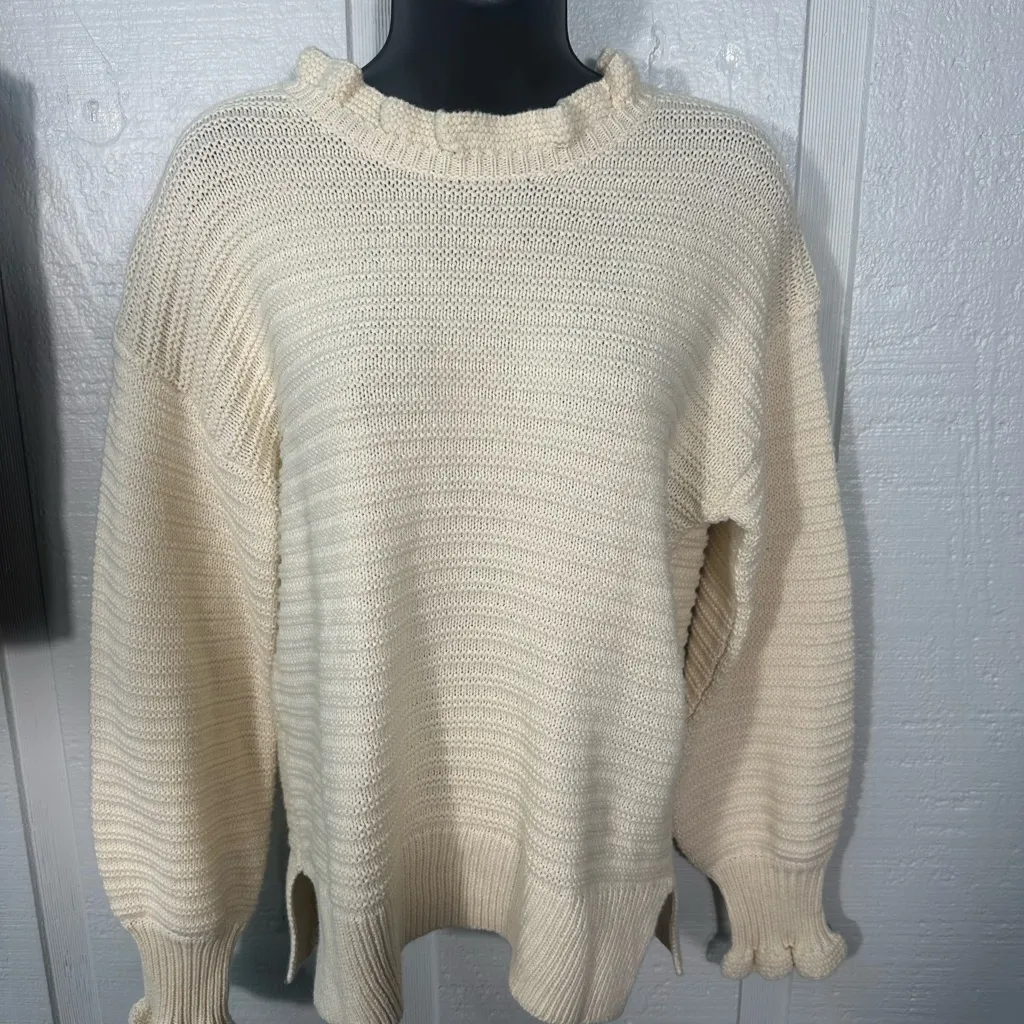 Madewell – Ruffle Neck Pullover Sweater (Heather Stone) Size Large NWOT - Image 3