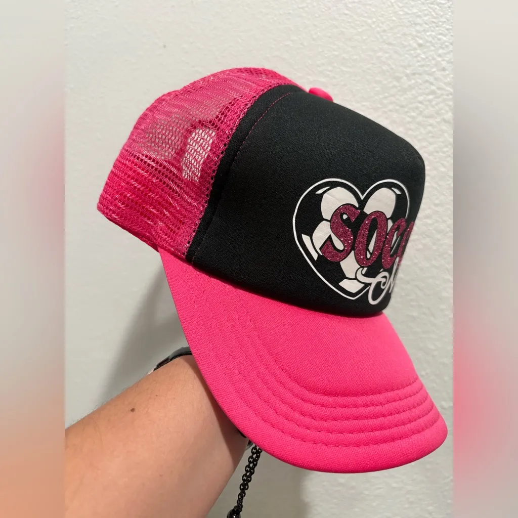 🧶Soccer Mom Pink and Black Handmade Hat - Image 3